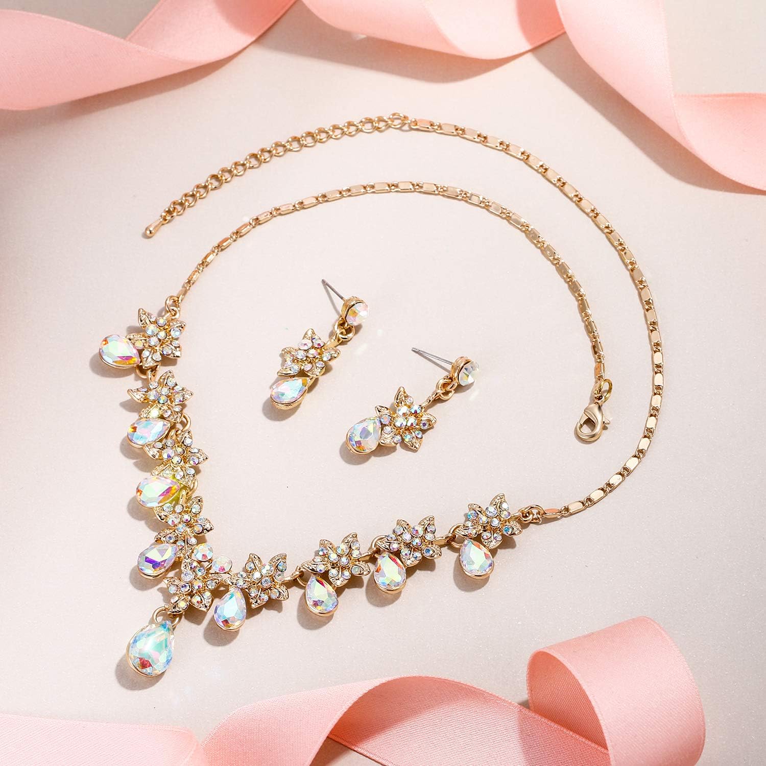 EVER FAITH Hibiscus Teardrop Austrian Crystal Necklace Earrings Set