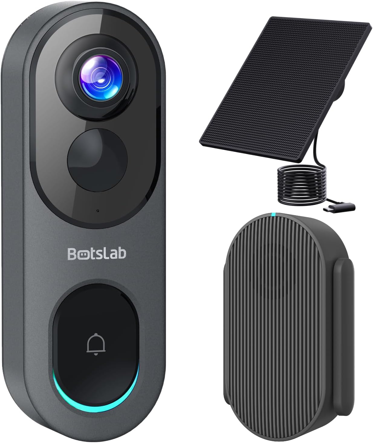 BOTSLAB 5MP Doorbell Camera Wireless Solar Panel,180° Head-to-Toe View Video Doorbell, AI Motion Detection, VR Mode, Battery or Wired Powered, Easy Installation, Weatherproof, No Monthly