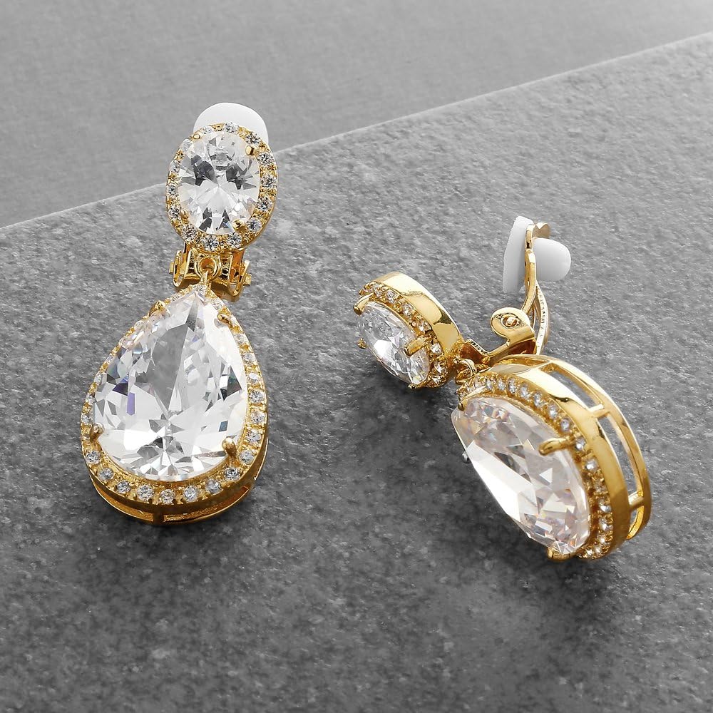 Mariell Cubic Zirconia Pierced or Clip-On Bridal Earrings, Precision Cut CZ Crystals, Bold Dangle Earring for Brides, Jewelry for Wedding, Mother of the Bride