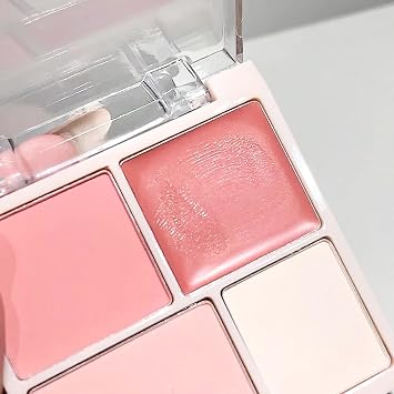 Blushers for Cheeks Make Up, 4-In-1 Pink Blusher Palette, Powder Blush Peach Coral Pink, Matte Long Lasting Blendable Highly Pigmented Natural Korean Makeup for Women, Suitable for All Skin Tones