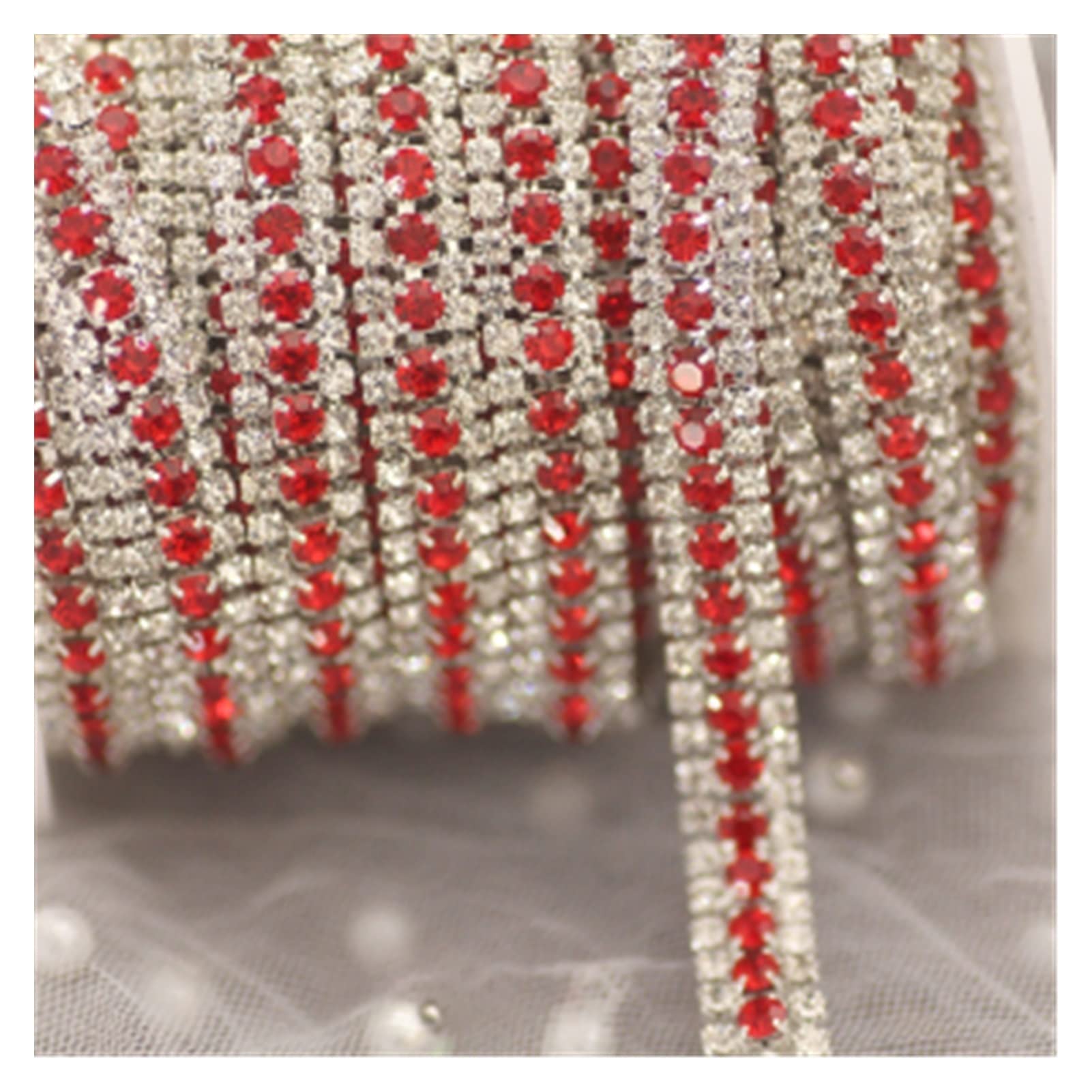 Strassband, 1 Yard, 3 Reihen, Kristall + Farbe, AB, Strass, Cup-Kette, silberne Basis, mit Klaue, Kleid, Dekoration, Zierleiste, Applikation, zum Aufnähen, Kleidersäcke, Strasskette zum Basteln (rot