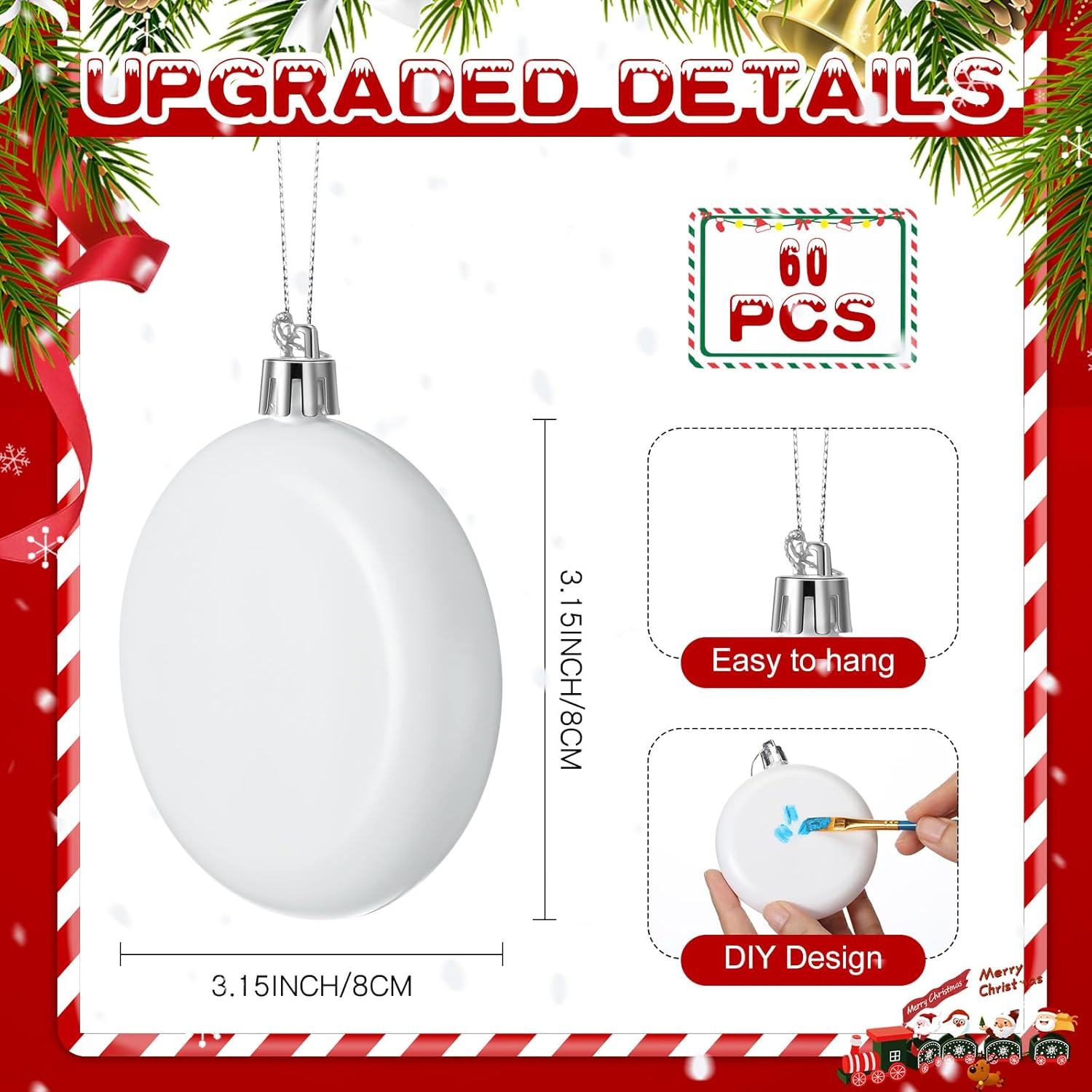 Patelai Clear Plastic Flat Disc Ornaments 3.15 DIY Transparent Fillable Ornaments Balls Christmas Hanging Christmas Tree Decor Holiday Decorative Tree(White,60 Pcs)