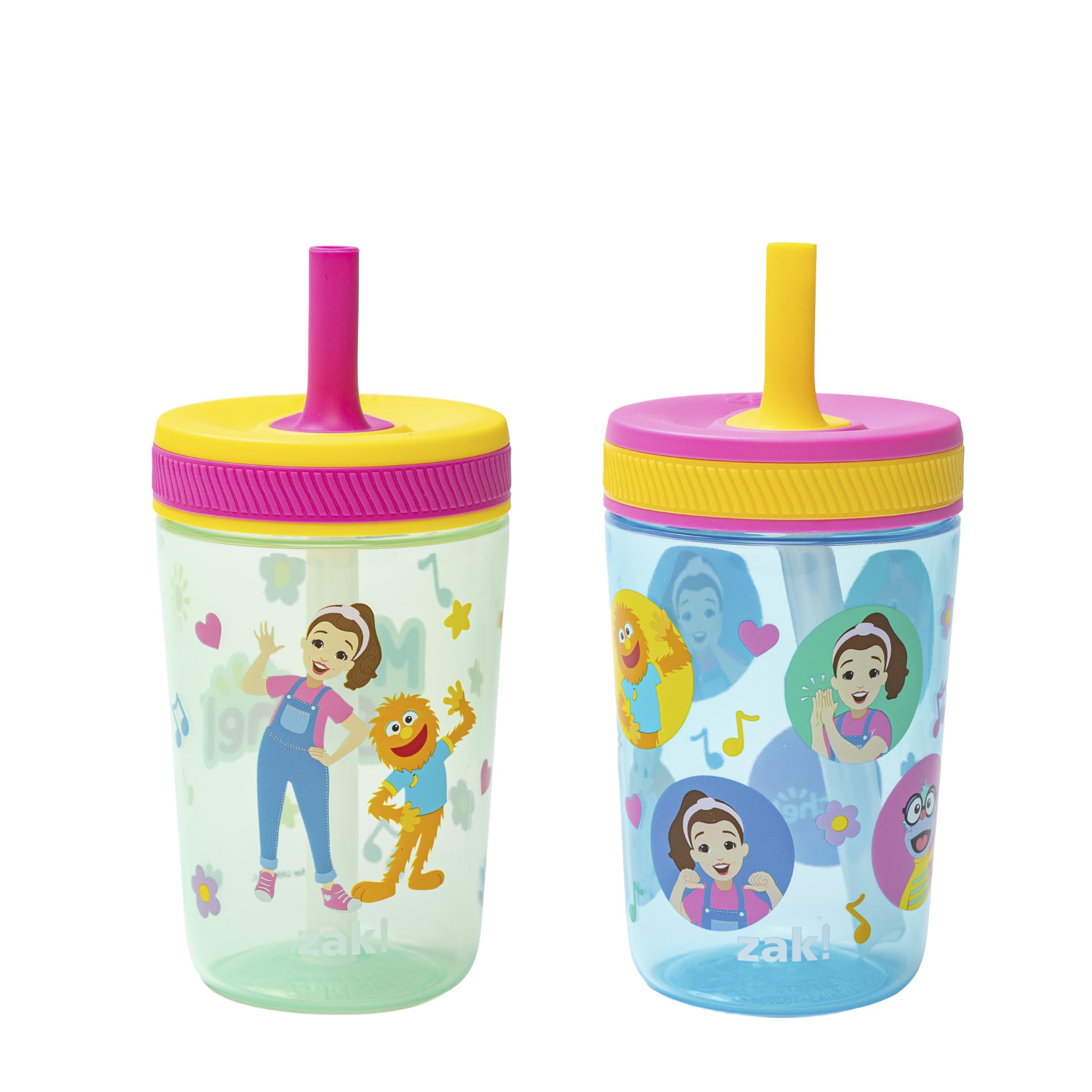 Zak Designs Ms. Rachel Kelso 15oz Leak-Proof Toddler Straw Cups, 2-Pack