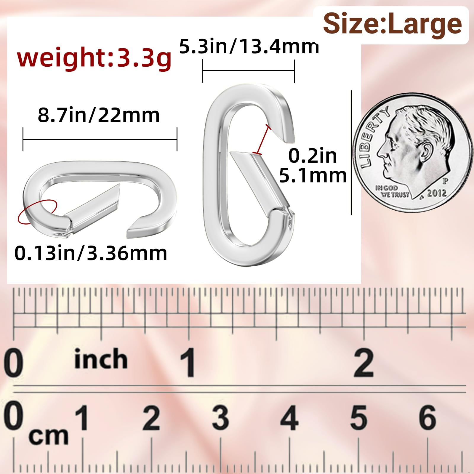 Ofiuny 10Pcs Oval Clasp Carabiner Necklace Clasps and Closures Spring Ring Clasp Pearl Necklace Enhancer Connector for Jewelry Finding Necklace Bracelet Making
