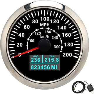 85mm GPS Speedometer Odometer Waterproof 0‑200MPH 0‑300KM/H Speed Meter Gauge for Boat Car Truck Motorcycle Marine GPS Odometer Gauge with Digital Colorful Backlight 9-32V (black) Auto Accessary