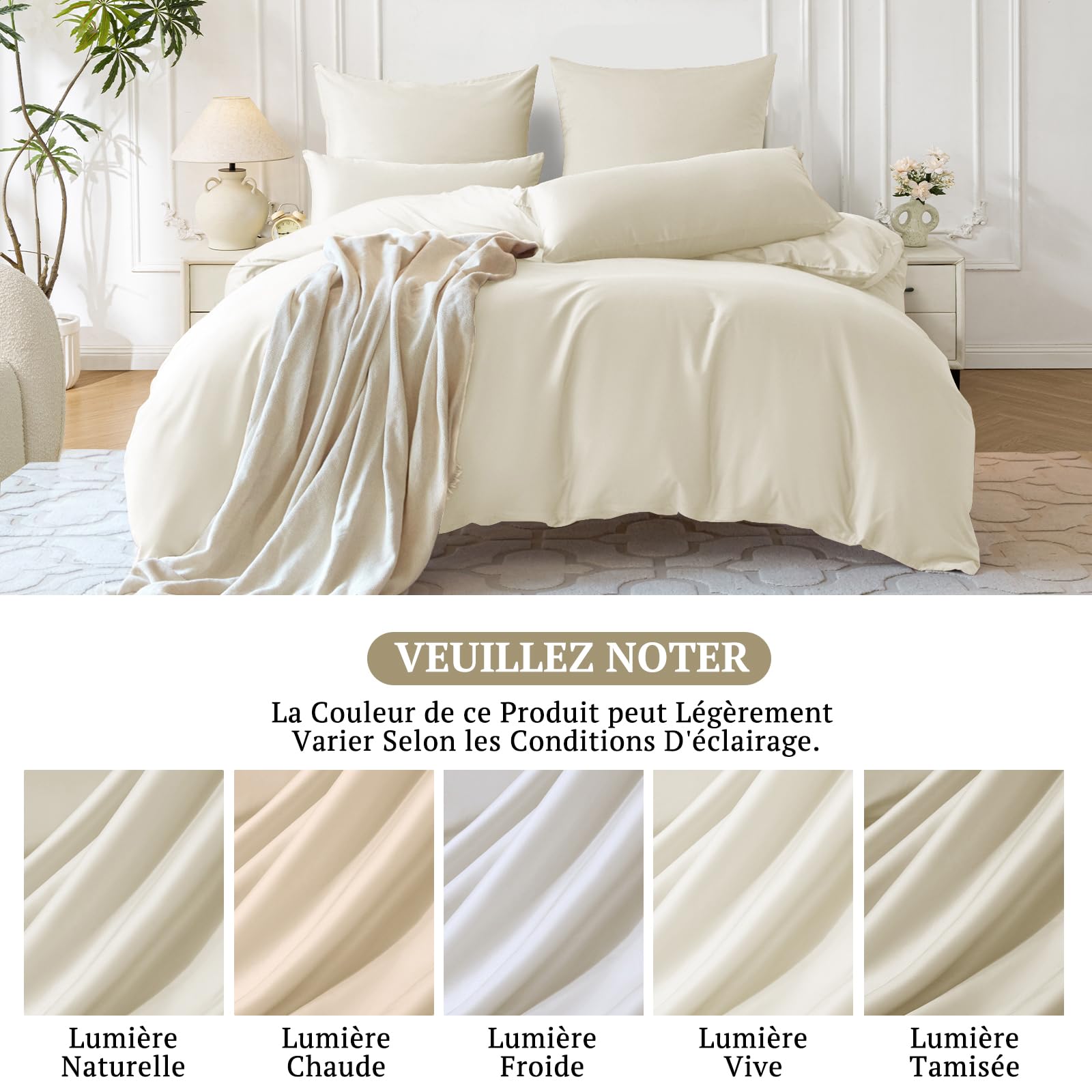 SOULFUL Copripiumino 220 x 240 in raso di cotone con 2 federe 65 x 65 cm, setoso e traspirante, 100% cotone a fibre lunghe, beige set da letto 220 x 240 in cotone con chiusura lampo