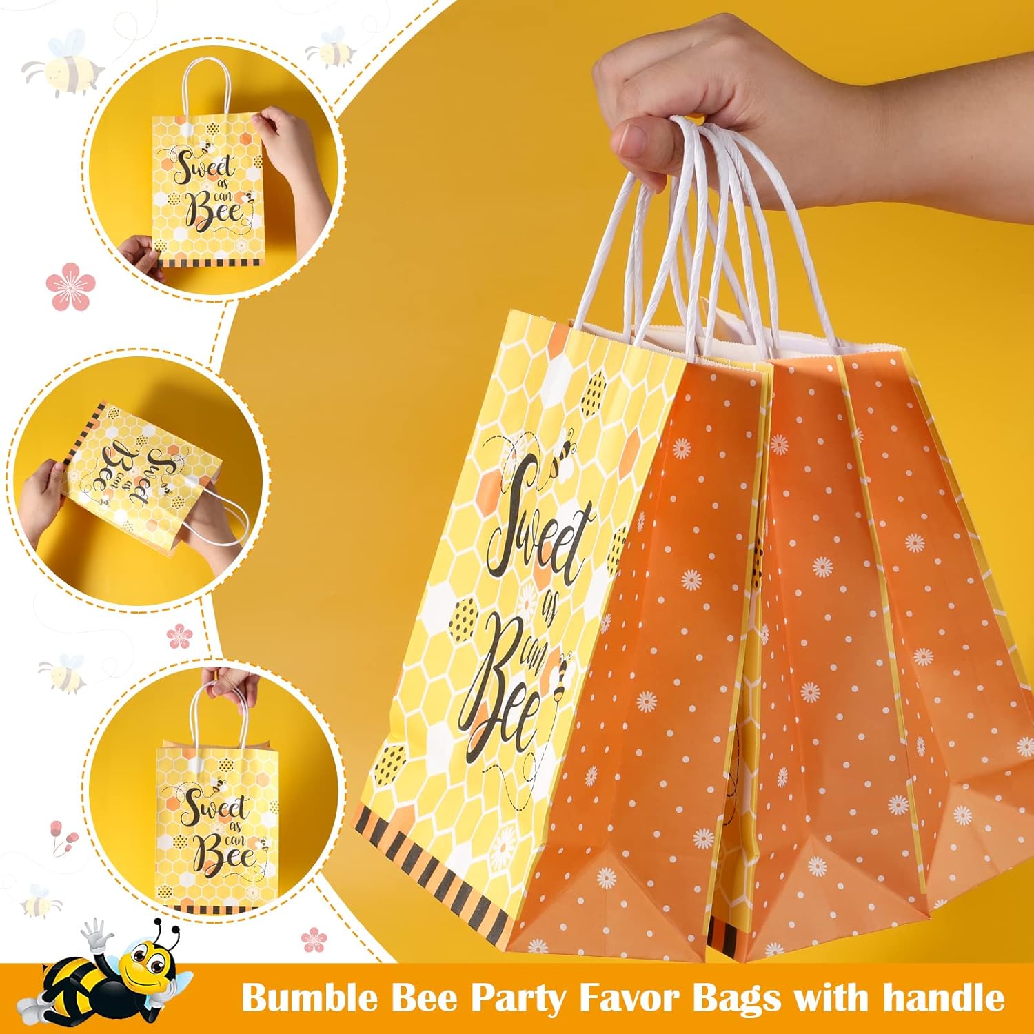 Containlol 16 Pcs Bee Party Favors Bags Honey Bees Gift Bags Sweet As Can Bee Goodie Bag Birthday Candy Bag with Handle for Baby Shower Party Supplies - Image 3