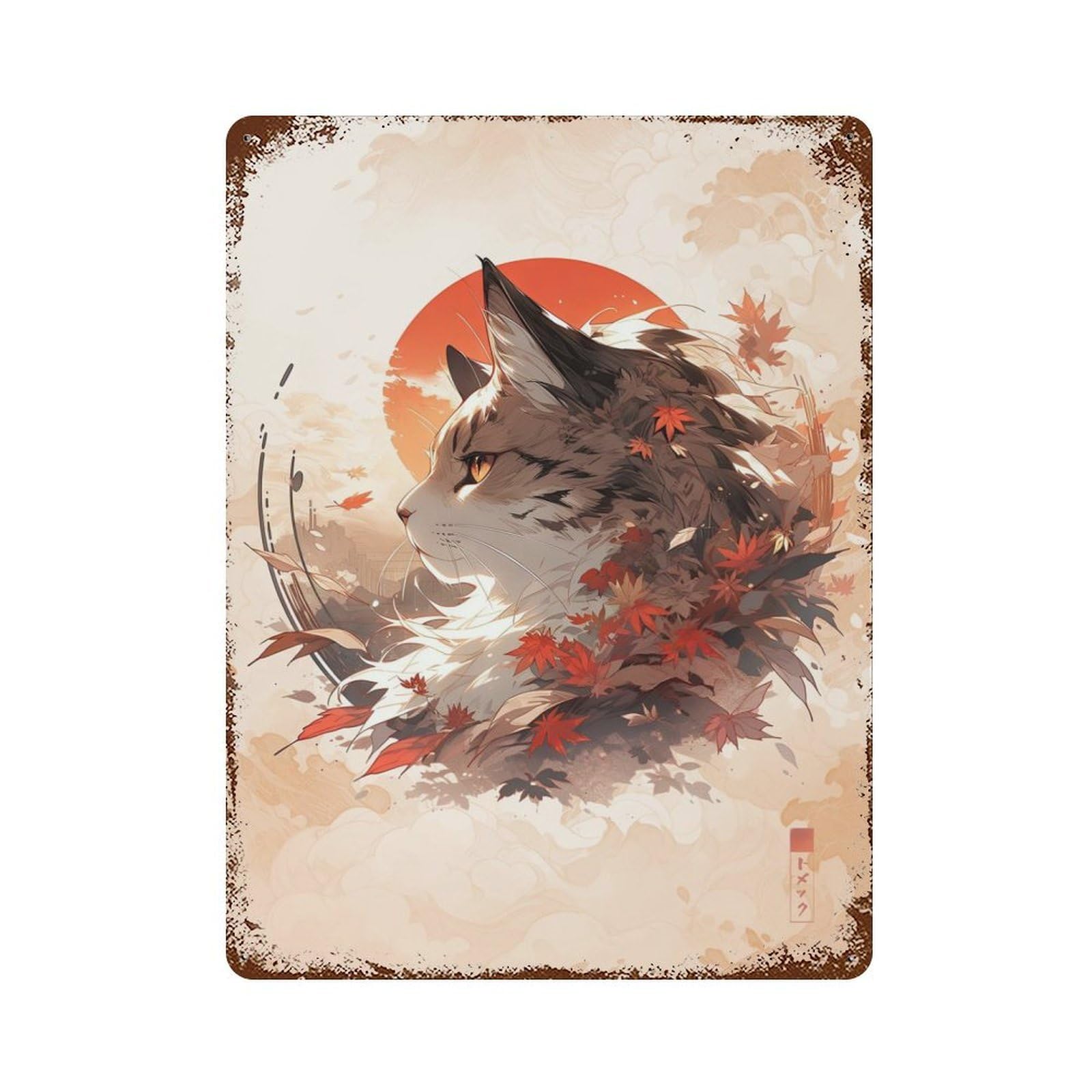 Rust Effect Cat Rusty Metal Tin Sign 15.7"x11.8", Old School Wall Decor for Basement, Hobby Room And Garage Decor