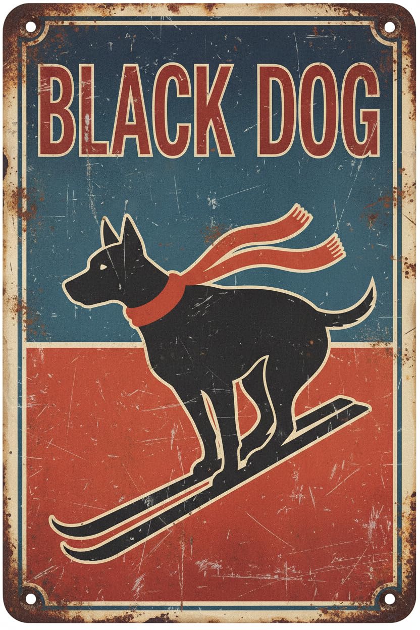 Dogs Black Dog Metal Sign Tin Poster Decor Bar Wall Art Painting Decor For Kit Home Decoration Vintage Nostalgic Mural Dimensions 8x12 INCH Signs Aluminum Plates Printed