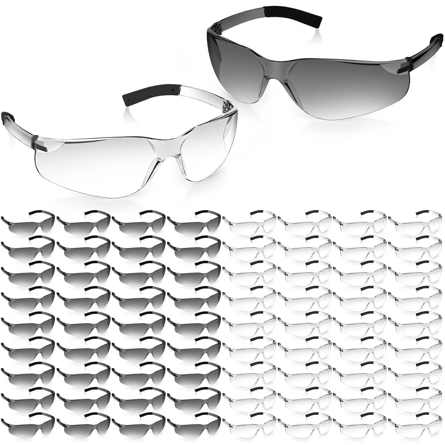 150 Pack Safety Glasses - Lightweight Protective Eyewear for Indoor & Outdoor Use, Women Men Work, Lab, DIY and Construction (clear，grey)