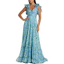 Ruffle Tiered Floral Cut-Out Chiffon Gown