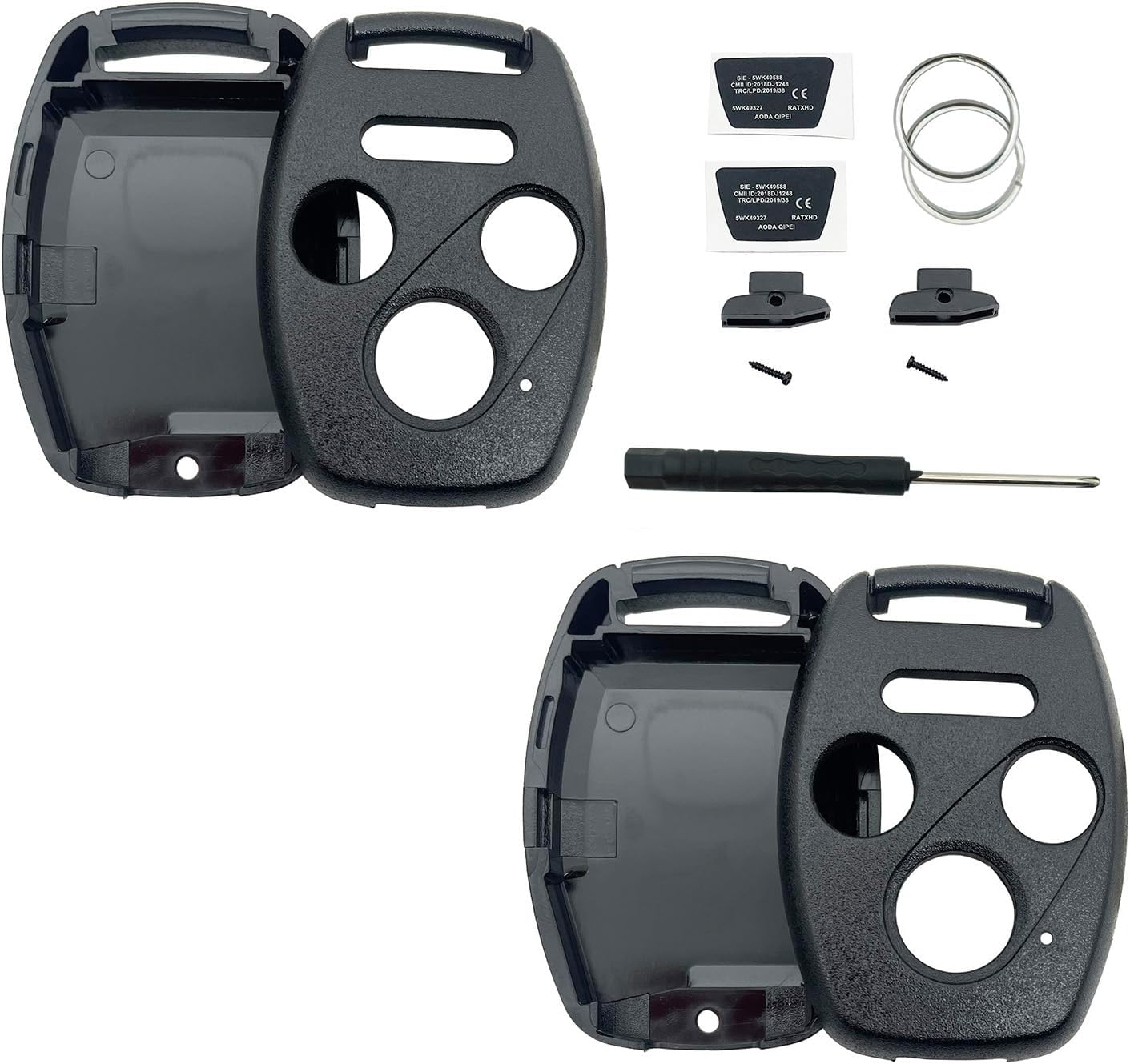 Replacement Key Fob Shell Keyless Entry Remote Car Key Fob Cover Case Fits for Honda 2003-2012 Accord / 2006-2013 Civic EX / 2009-2015 Pilot /2005-2006 CR-V (Black + Black)
