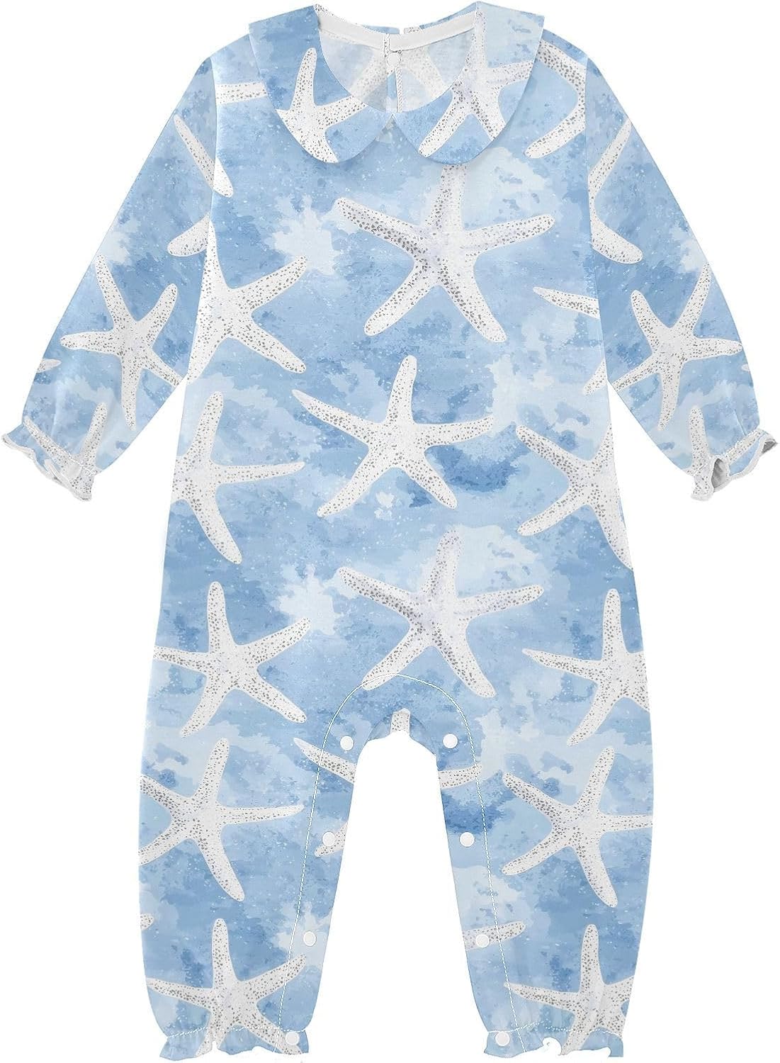 vvfelixl Baby Sleepers White Blue Starfish Long Sleeve Onesie Girl Baby Clothes for Girl Play One-piece for 0-3 months