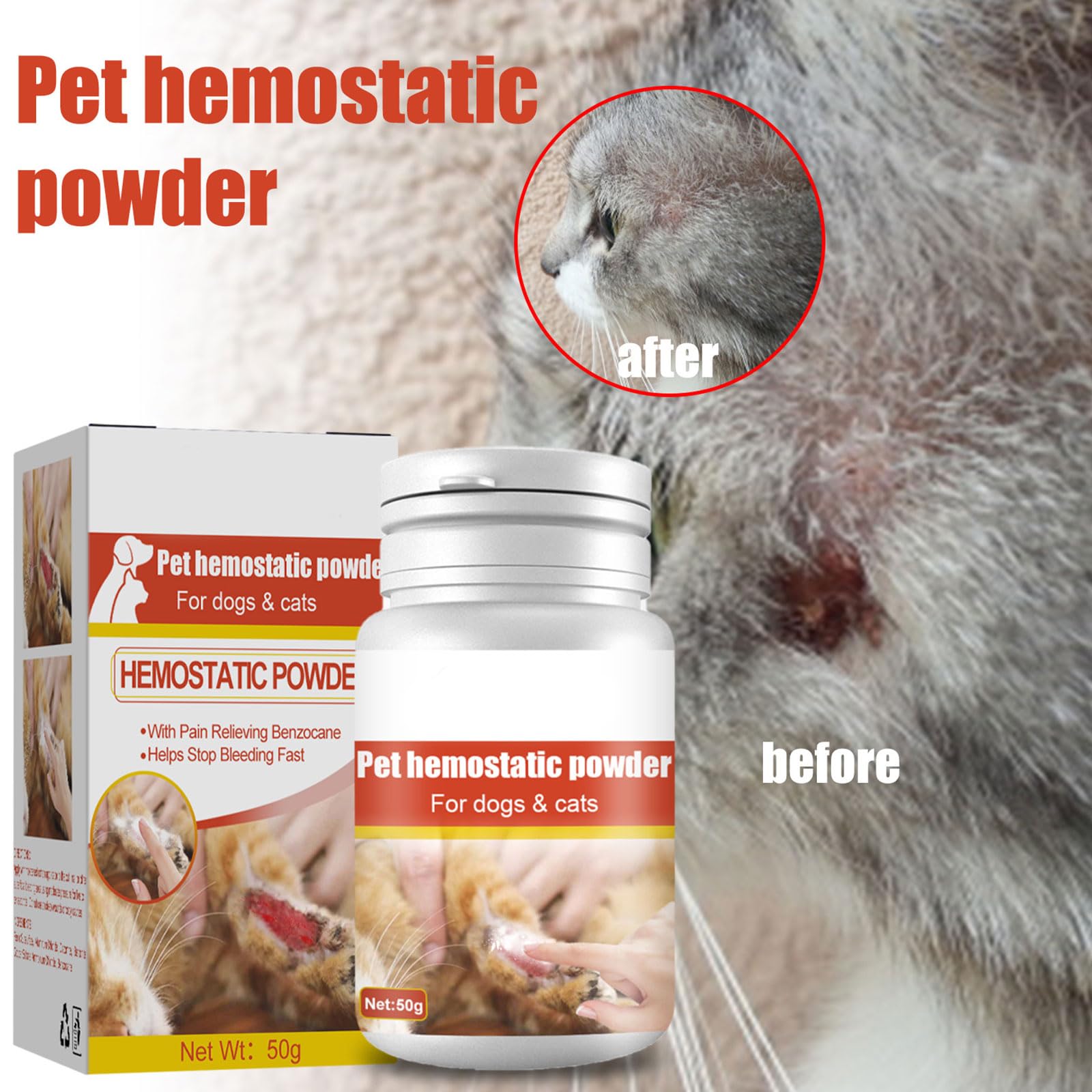 Blutstopfenpuder, sicher für Hunde und Katzen, Blutstopper, Welpenhaus, Berufsbedarf, traumatisches Pulver, 50 ml