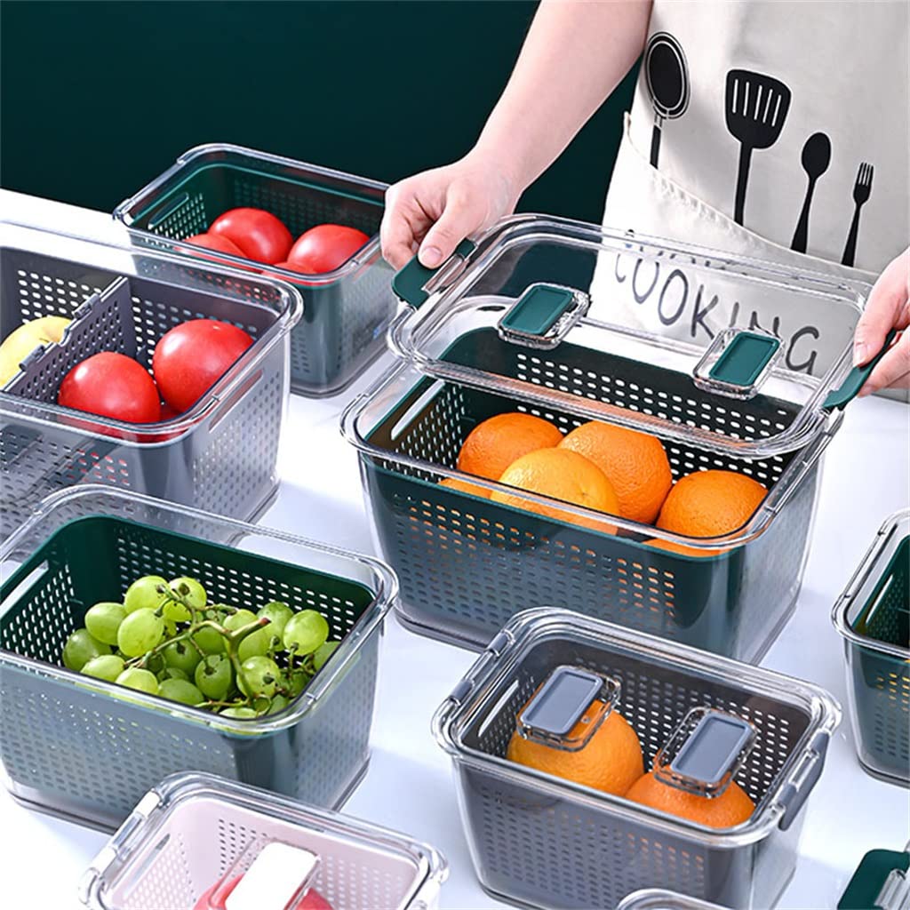 Kühlschrank-Aufbewahrungsbox Frischhaltebox mit Griff, transparentes Material (Farbe: dunkelgrün, Größe: 2,5 l) (grün 2,5 l)