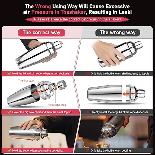 Miniatura 4 de Coctelera de 23 onzas, coctelera de Martini, barra agitadora de bebidas, herramientas con colador integrado para camarero, mezclador profesional de