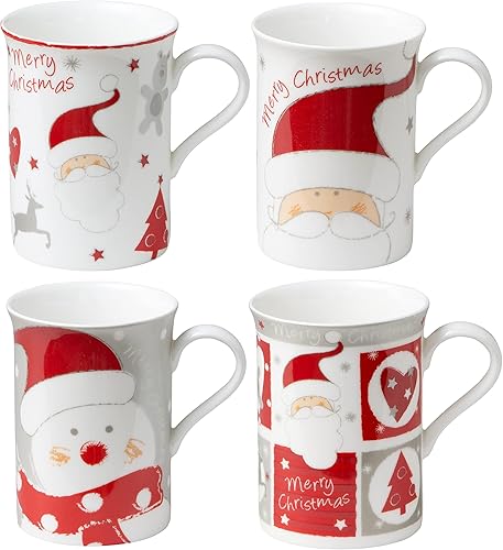 Miniatura 1 de Tazas de té de café de porcelana de hueso, 9 onzas, juego surtido de 4 (Santa Claus Merry Christmas)