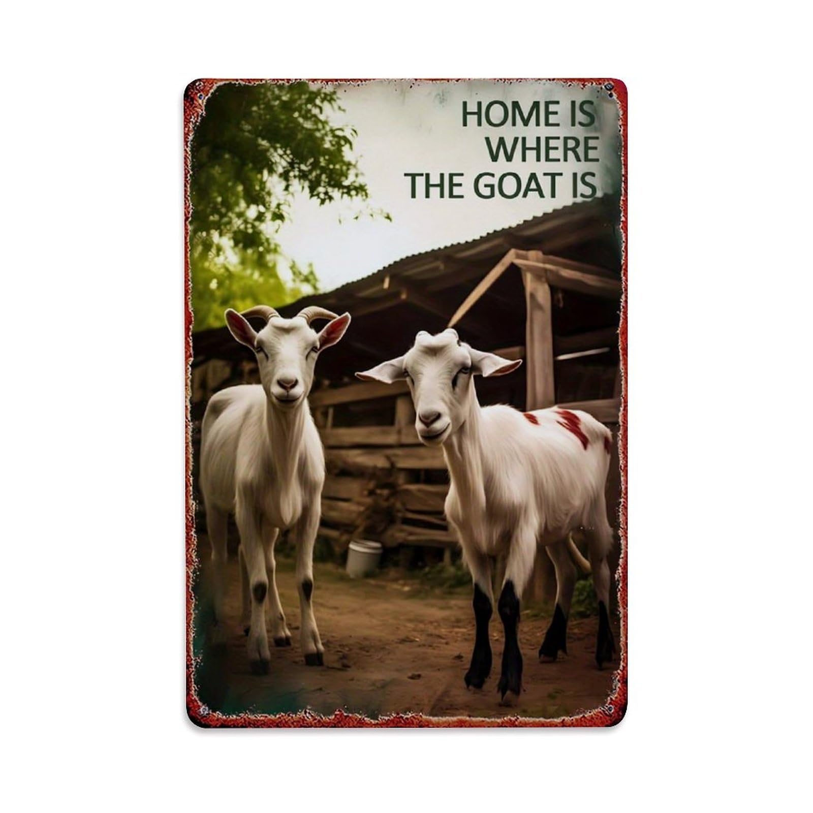 Nestemfo Vintage Home Is Where The Goat Is Tin Sign Metal Sign, Living Room,Bar, Home, Bedroom Wall Decor,Retro Metal Poster 8X12 Inches