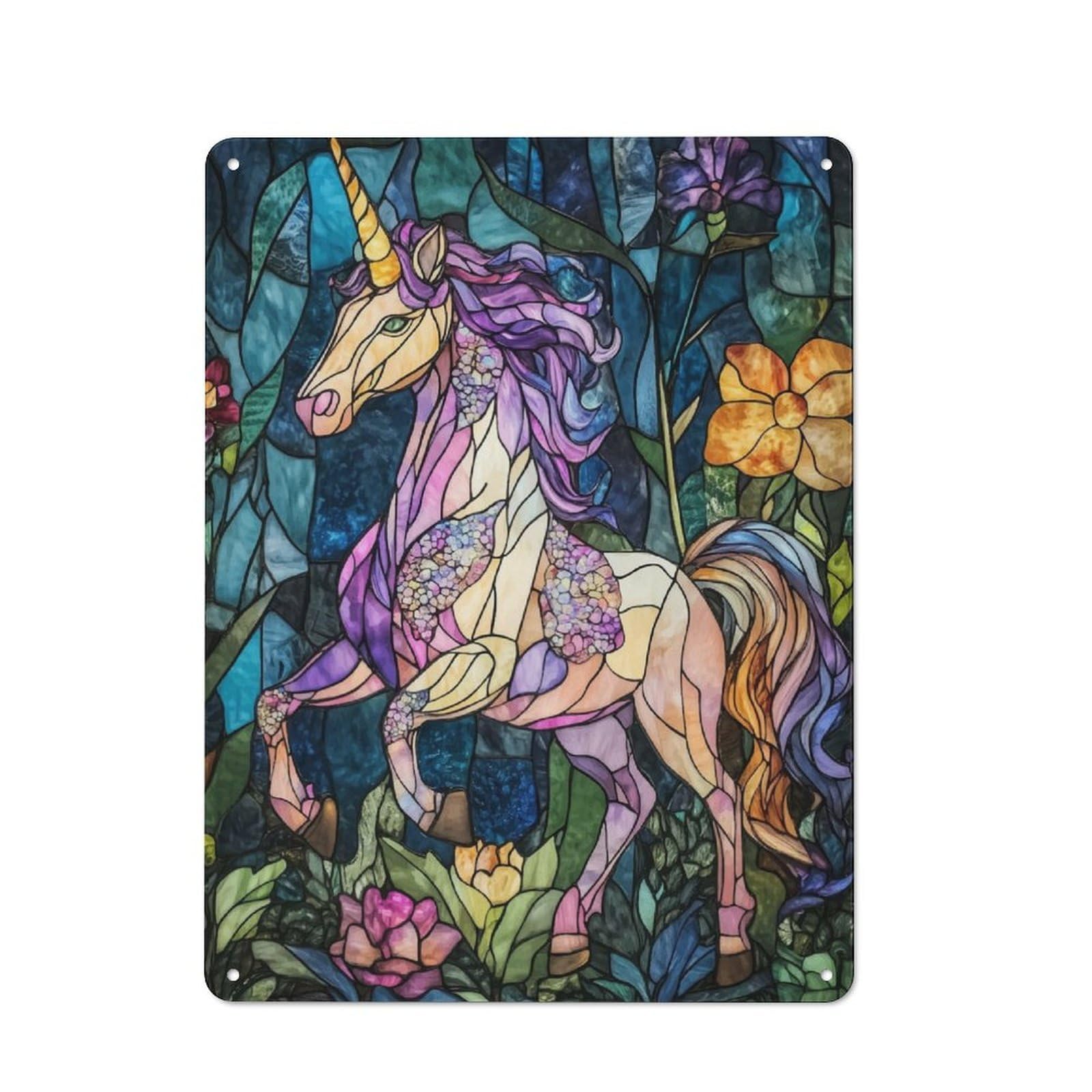 Junmoney Stained Glass Unicorn Vintage Tin Sign 40X30cm With For Living Room Or Hallway, For Living Room Decor Lovers