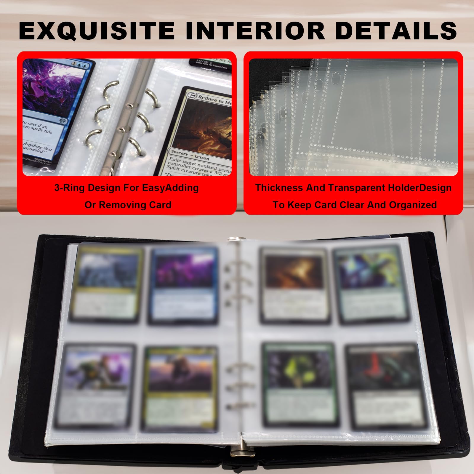 Sammelkarten-Binder, 3D-Drachenauge, geprägt, passend für 400 Karten, Kartensammler, Albumhalter, mit 50 abnehmbaren Hüllen, Spielzeug, Geschenke für Jungen und Mädchen, Rot