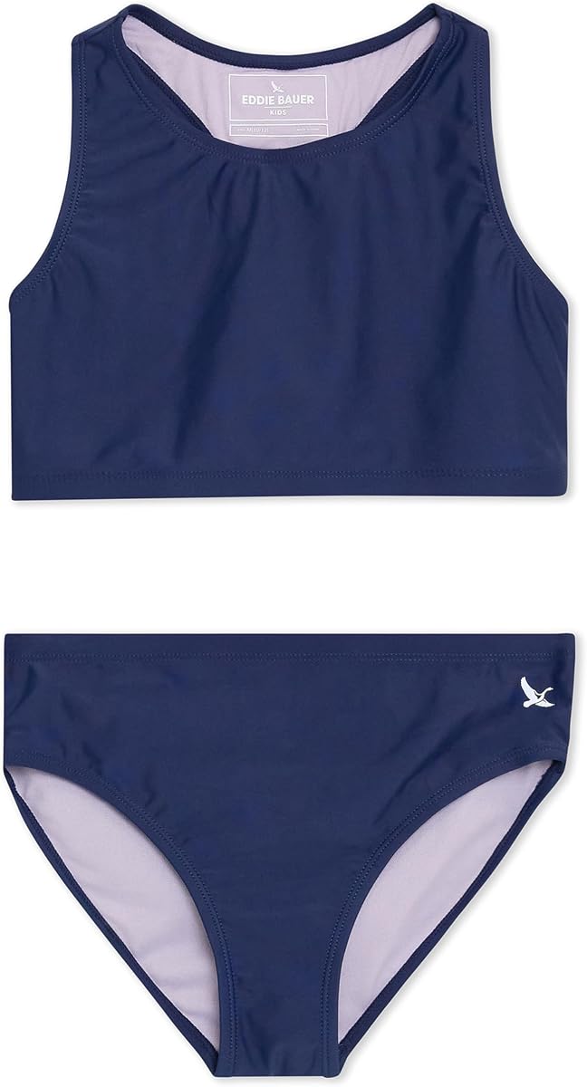 Eddie Bauer Traje de baño para niña UPF 50+ Conjunto de bikini elástico con cuello alto y espalda cruzada