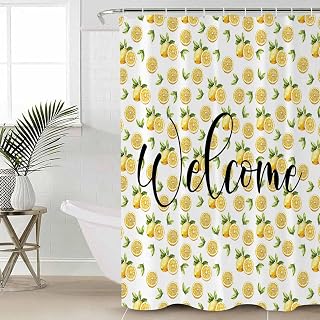 Lemon Waterproof Shower Curtain, Stall 36"x72" Washable Polyester Fabric Shower Curtains for Bathroom, Welcome Summer Pastoral Yellow Fruit Watercolor Decorative Bathtub Curtain Sets with Hooks