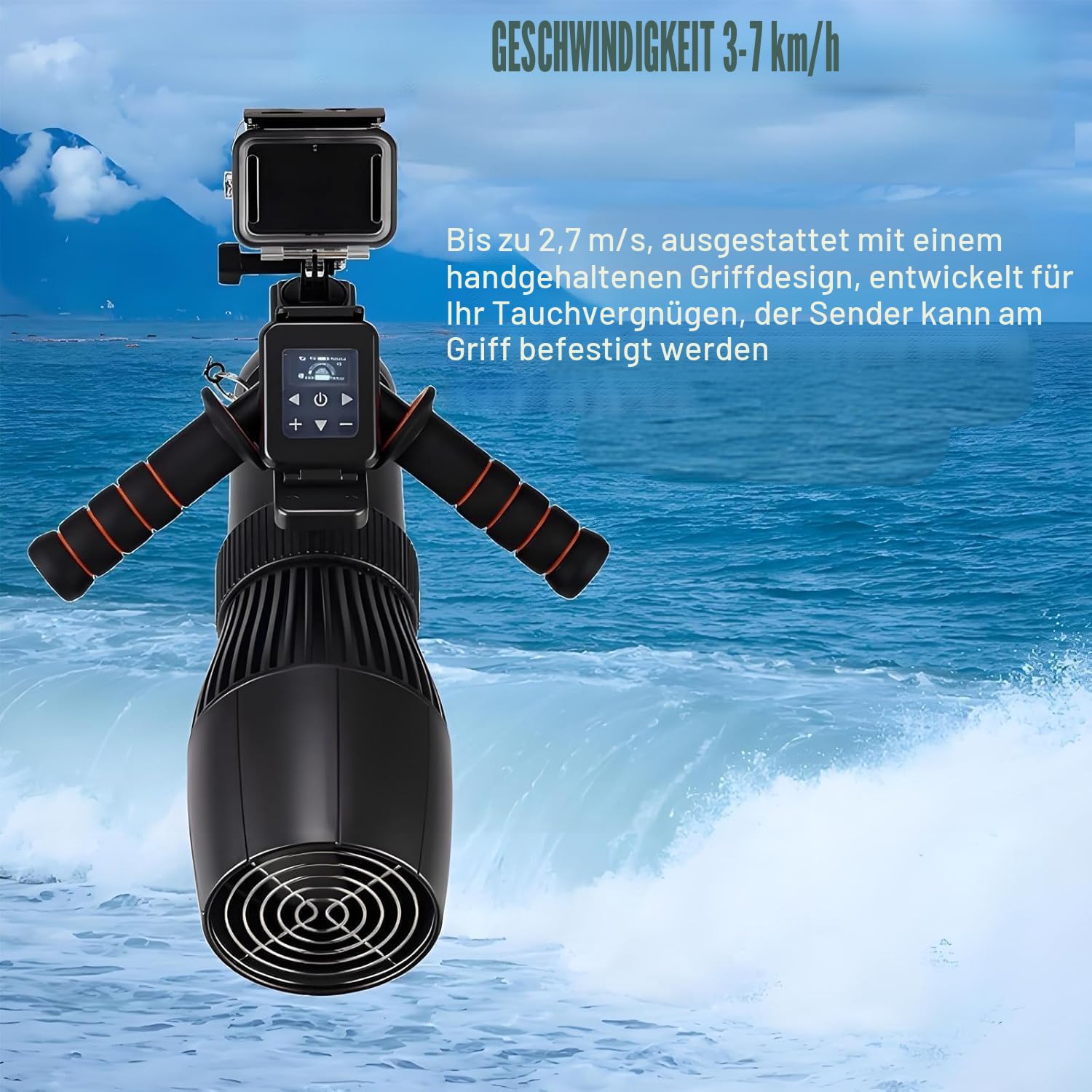Unterwasserscooter 500W/10000 mAh, 130-Minuten Laufzeit, 10-Gang-Einstellbar (2,9-6,9 km/h), familienfreundlicher Unterwasser-Meer-Scooter für SUP-Paddelbrett, Pooltauchen und Schnorcheln