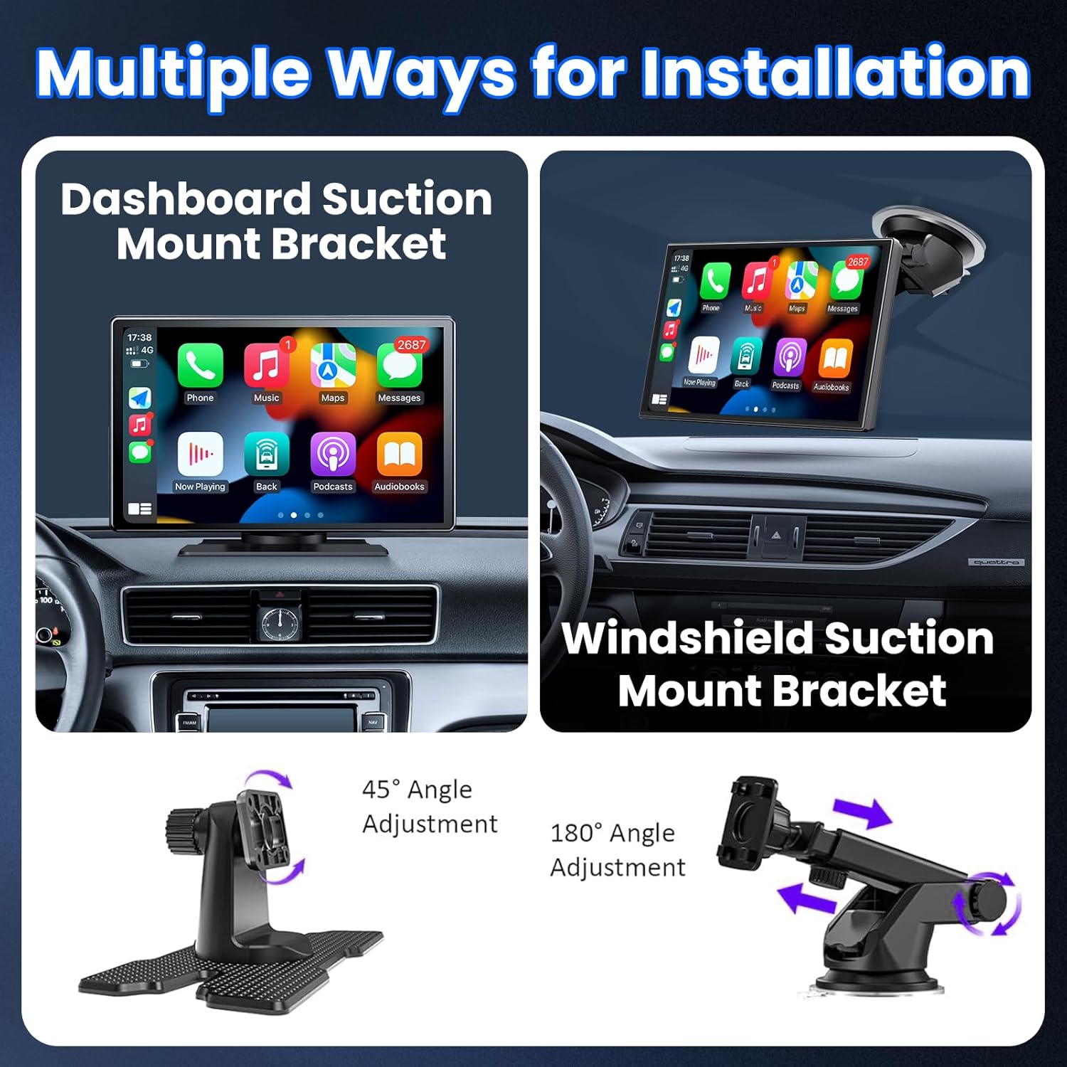 8" Wireless Apple CarPlay Screen for Car, 4K Dash Cam Portable Carplay & Android Auto Touchscreen Car Stereo with App Control, 1080P Backup Camera, GPS, Voice Control, FM