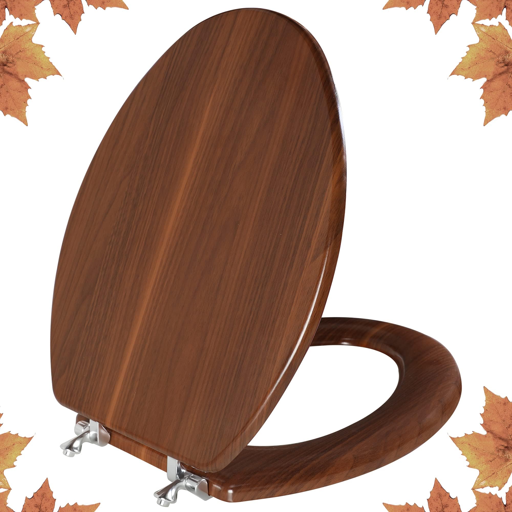 Wood Toilet Seat with Zinc Alloy Hinges (Elongated, Walnut)