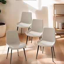 HRVEOCEI Midcentury Modern Dining Chairs Set of 4, White Upholstered Dinner Chairs with Sturdy Metal Legs,PU Leather 4 Set Dining Chair for Kitchen Living Room Beige