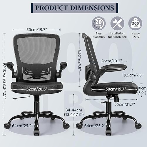Miniatura 3 de FelixKing Silla de oficina, silla de escritorio ergonómica con altura ajustable y soporte lumbar, sillas giratorias, silla de computadora de