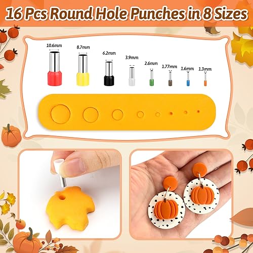 Miniatura 4 de Cortadores de orejas de arcilla polimérica de Acción de Gracias, cortadores de arcilla polimérica de otoño, mini aretes de calabaza y pollo con 640