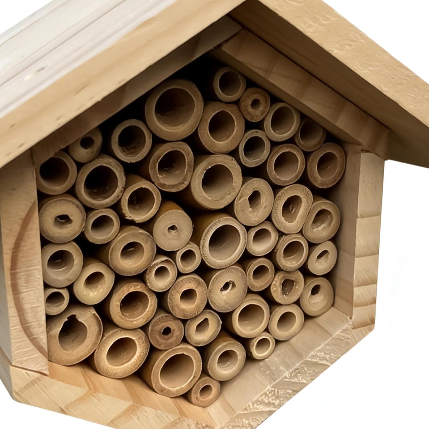 Bee House, Attractive Hexagonal Structure, 18.4x15.2x14.5cm, Hexagonal Wooden Beehive, Natural Bee Hive, Easy to Mount Or Place, for Gardens, Terraces, Balconies, and Outdoor Spaces