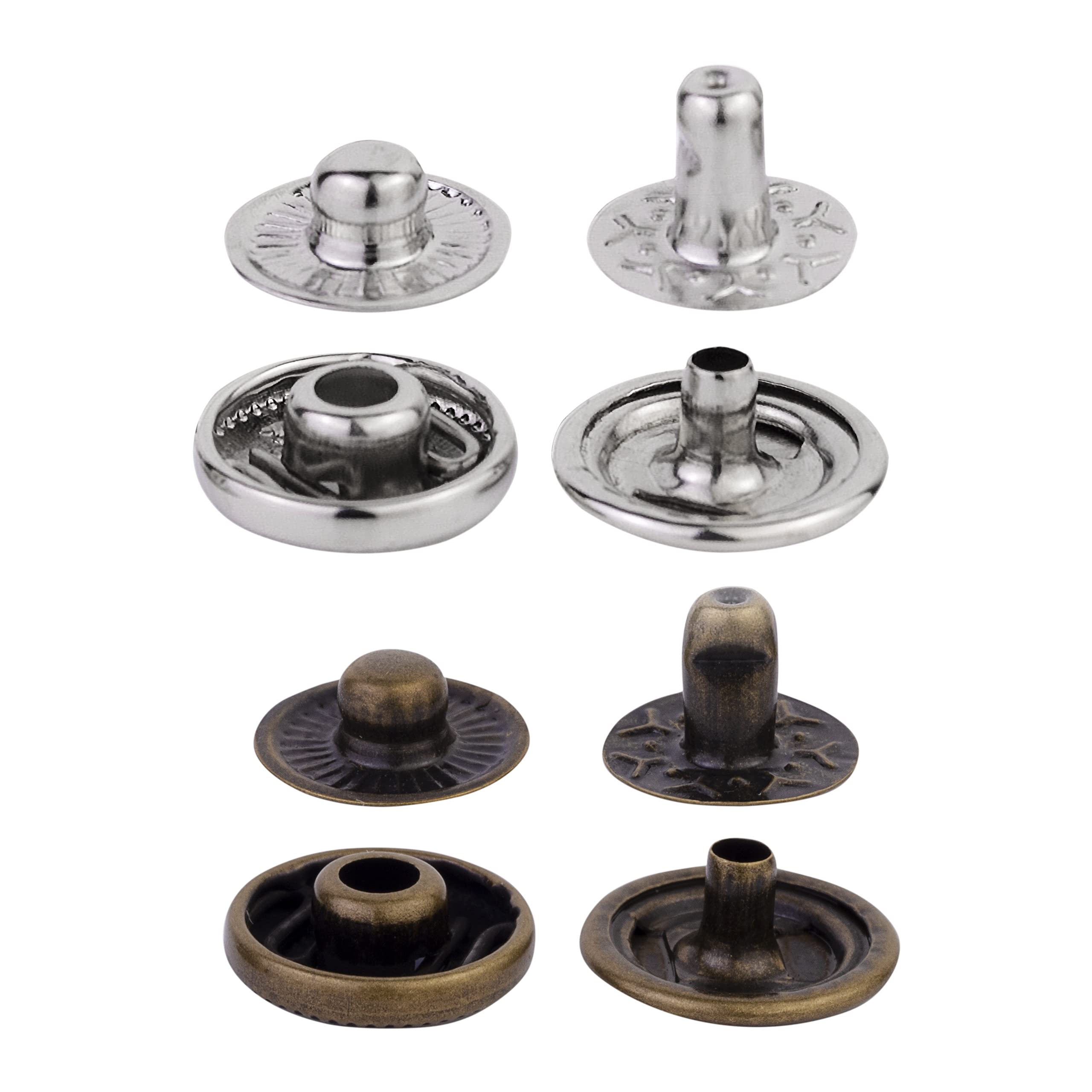 WedDecor 100 x 12mm Molla a S Bottoni Automatici Bottoni Bottoni a Pressione 4 Pz Fissaggio Strumento a Mano Kit per Accessori in Pelle, Jean Bottone, Cucito Lavoro - Argento, 15mm