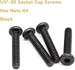 80pcs 1/4"-20 Black Hex Socket Cap Screws and 1/4"-20 Hex Nuts Assortment Kit, 3/8" 5/8" 1" 1-1/4" 2"
