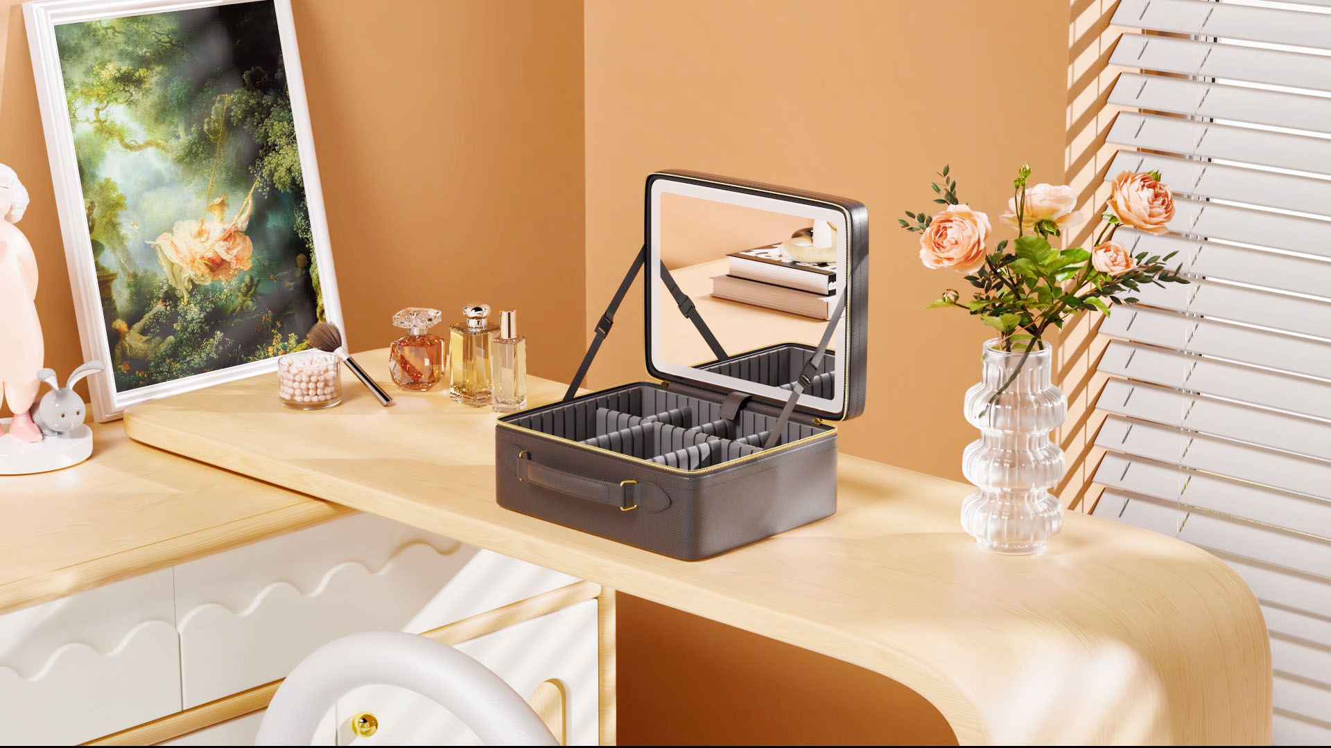 Amazon.com: JUSRON Travel Makeup Bag With LED Mirror,Train Case