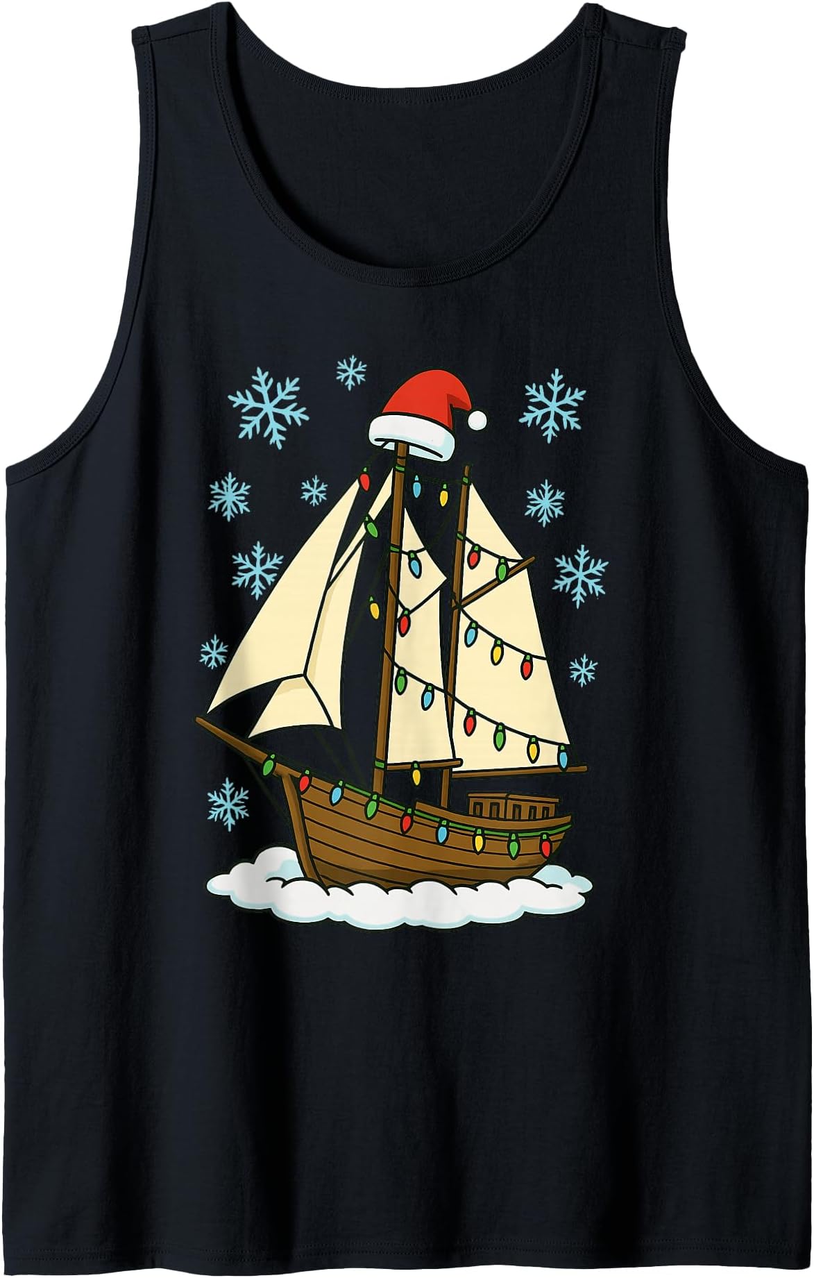 Christmas Lights Wrapped On Cute Schooner Sailboat Pajamas Tank Top
