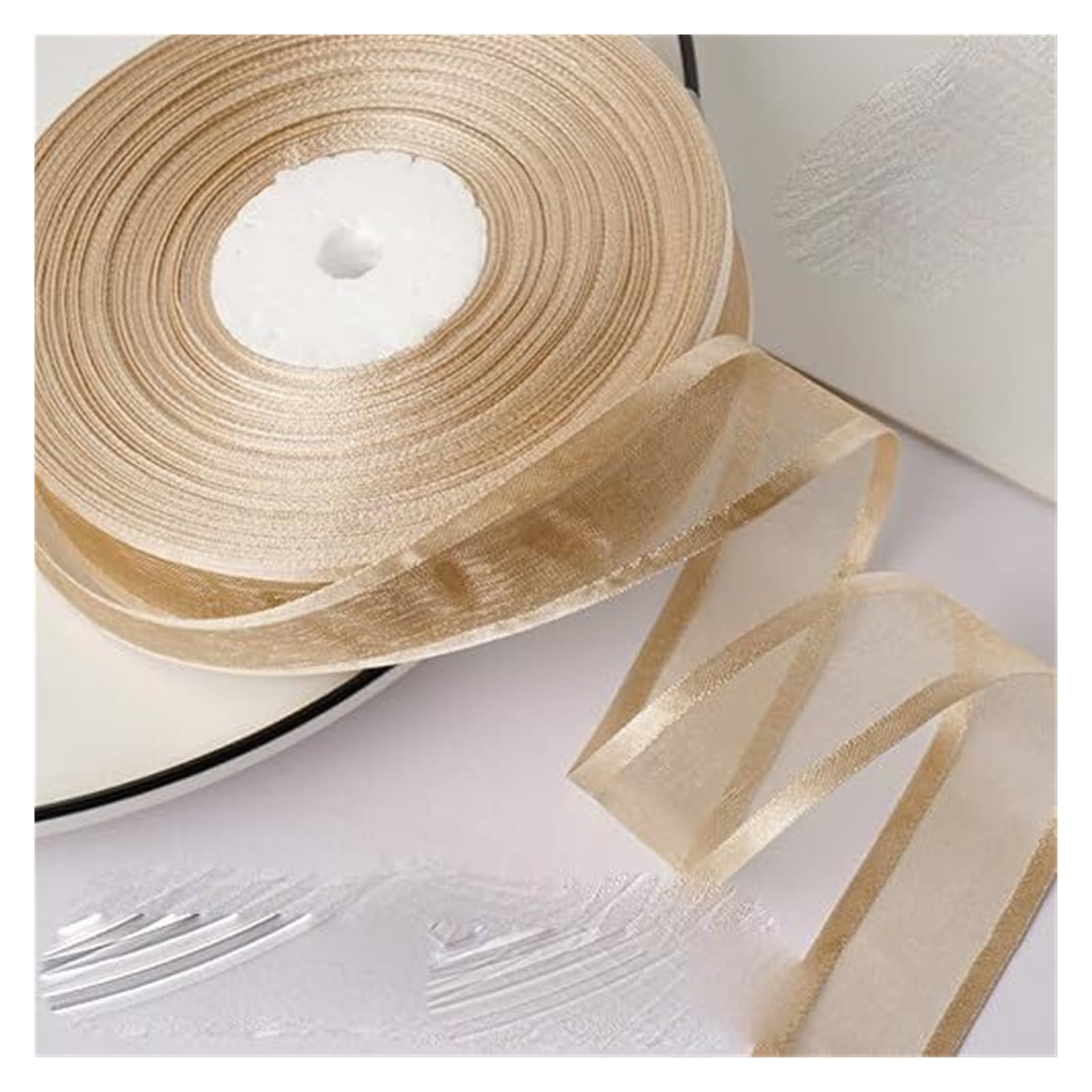 Organzabandrollen, Mehrfarbiges Satin- und Organzaband for selbstgemachte Geschenkverpackungen(Beige)
