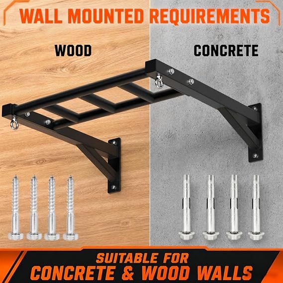 Wall Mounted Pull Up Bar, 600LB Heavy Duty Multi Grip Bar