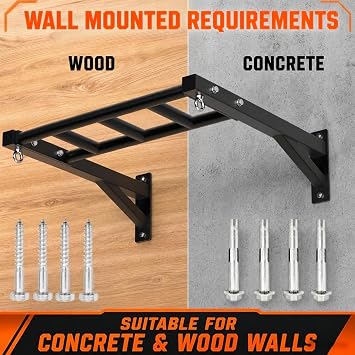 Wall Mounted Pull Up Bar, 600LB Heavy Duty Multi Grip Bar
