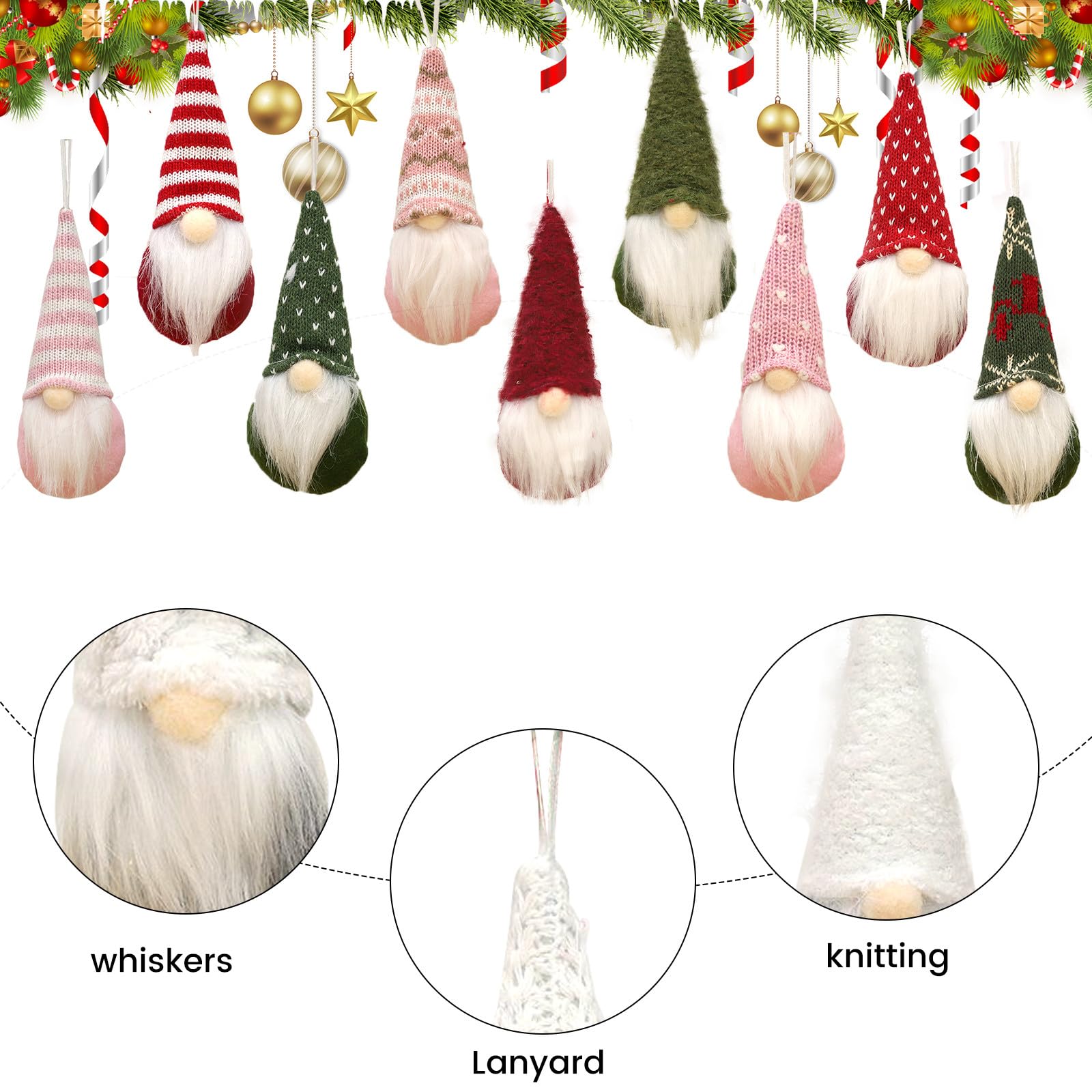 MSQ GNOME Lot de 3 décoration de Noël Faites à la Main en Peluche Père Noël | elfe Ornements de table d'arbre de Noël à suspendre Décoration d'intérieur