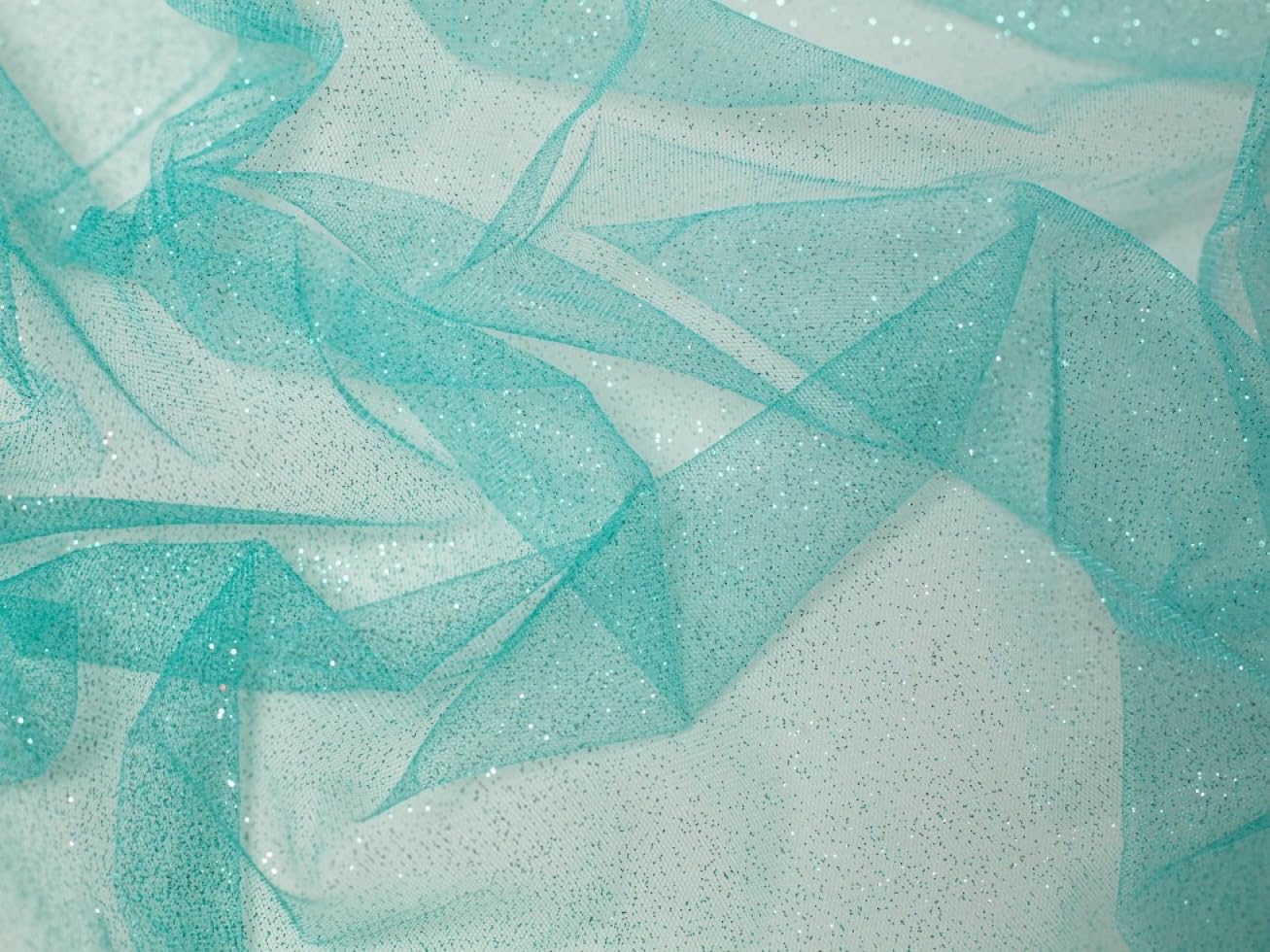 Minerva Aqua Glitter Tulle Net Fabric - Per Metre
