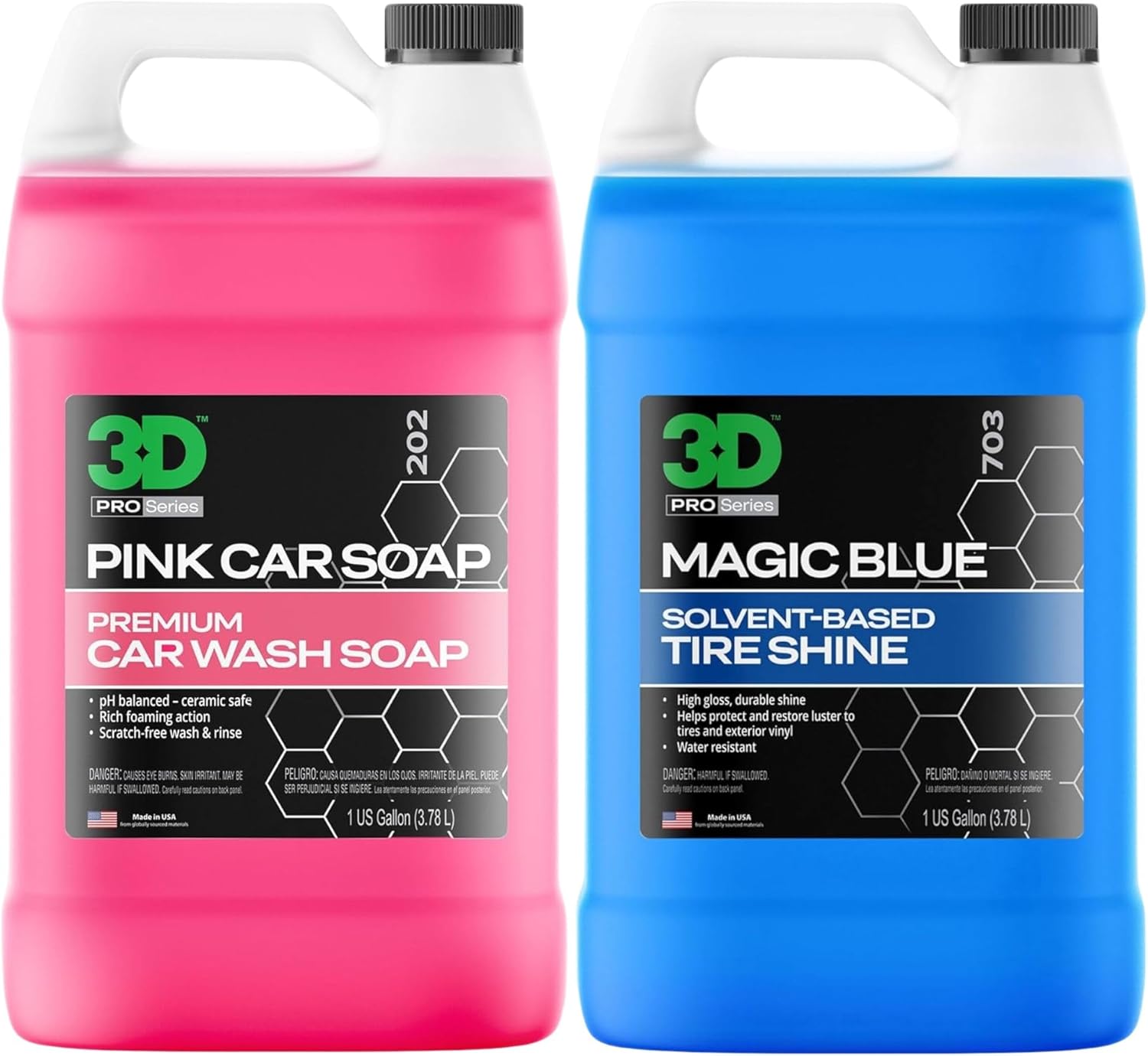 3D Pink Car Soap + Magic Blue Tire Shine Spray – High Gloss Wash & Wet Look Tire Dressing Kit