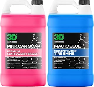 3D Pink Car Soap + Magic Blue Tire Shine Spray – High Gloss Wash & Wet Look Tire Dressing Kit
