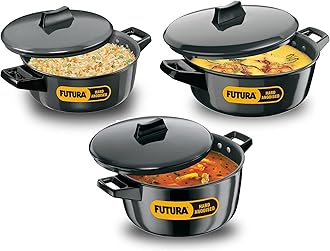 Hawkins Futura Hard Anodised Aluminum Cook-n-Serve Bowl with Hard Anodised Lid,Capacity (2lt-3lt-4lt) -3 pcs Set
