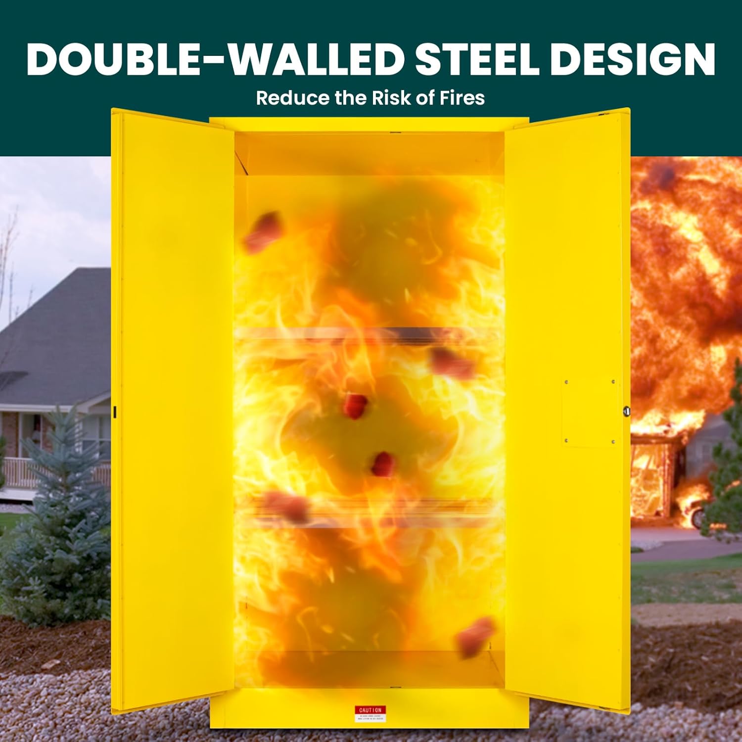 Flammable Cabinet 65" H x 34" W x 34" D, 60 Gallon Galvanized Steel Flammable Fireproof Storage Cabinet, Adjustable Shelf, Safety Storage Cabinet for Commercial Industrial and Home Use, Yellow