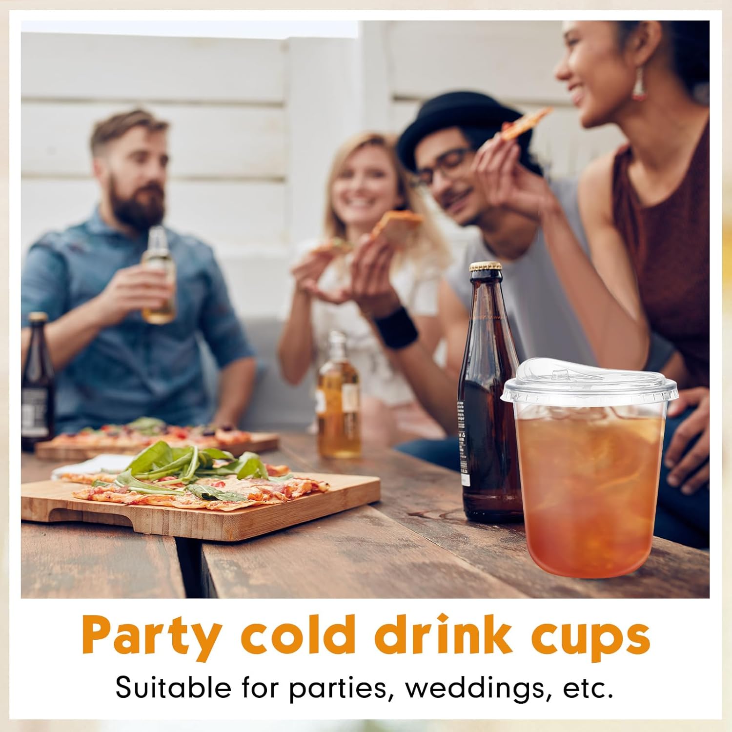 50 Sets 14 oz Clear Plastic Cups with Strawless Sip Lids, Thickened Clear Disposable Plastic PET Crystal Cups for Iced Coffee, Smoothie, Cold Beverage, Drink Shops and Party Catering - Image 5