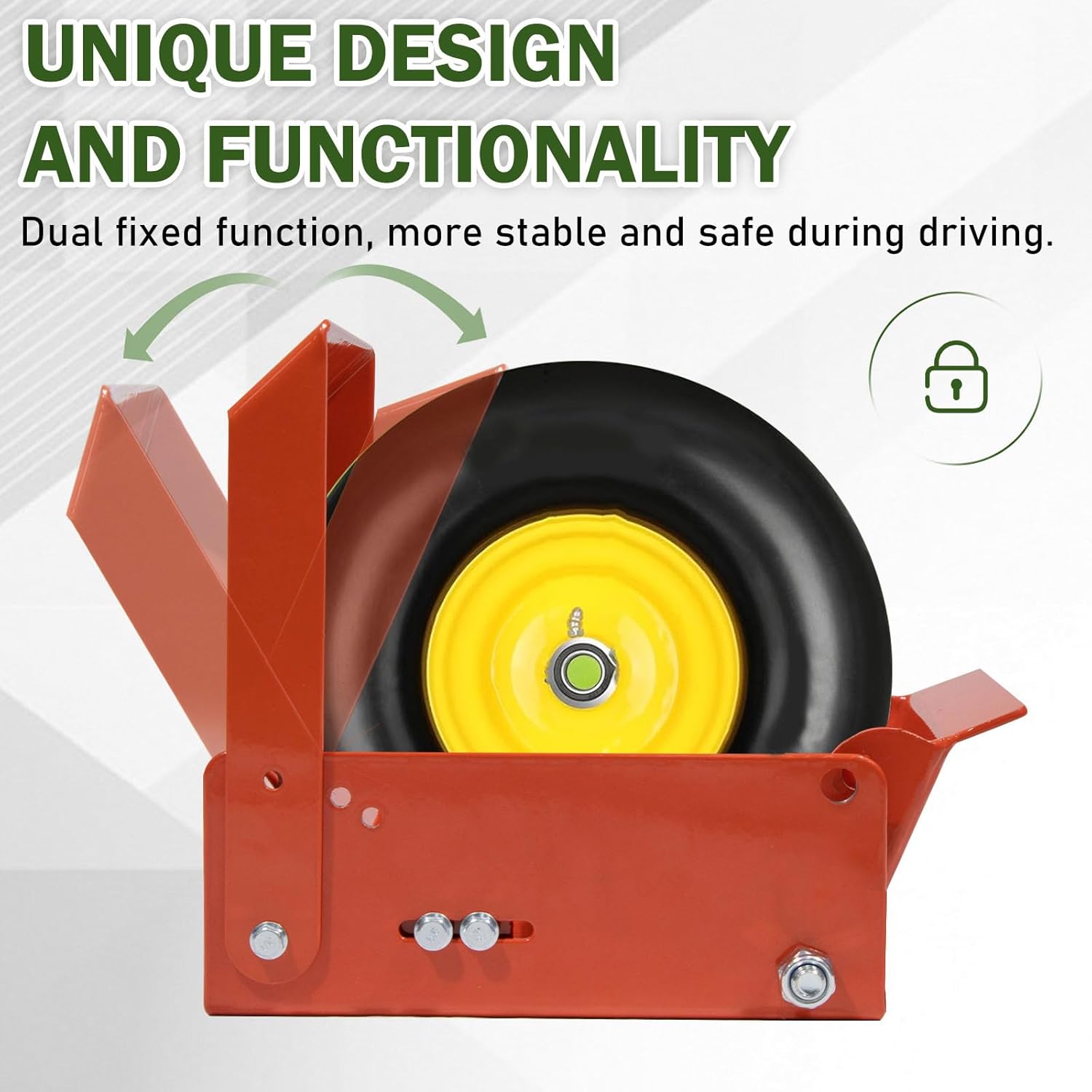 ELITEWILL Lawn Mower Wheel Power Lock, Caster Wheel Lockdown for Zero Turn Mowers to Landscape Trailer- Fits 7"-10" Diameter and 6.5" Width or Less Caster Tires