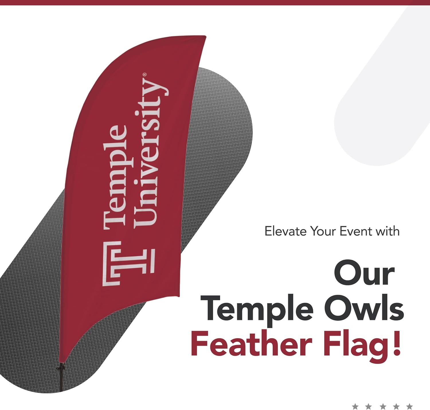 Temple Owls College Sports Printed Feather Flag - NCAA Licensed - Super Polyester - School Banner (Red, White) (7.5' Cross Base)