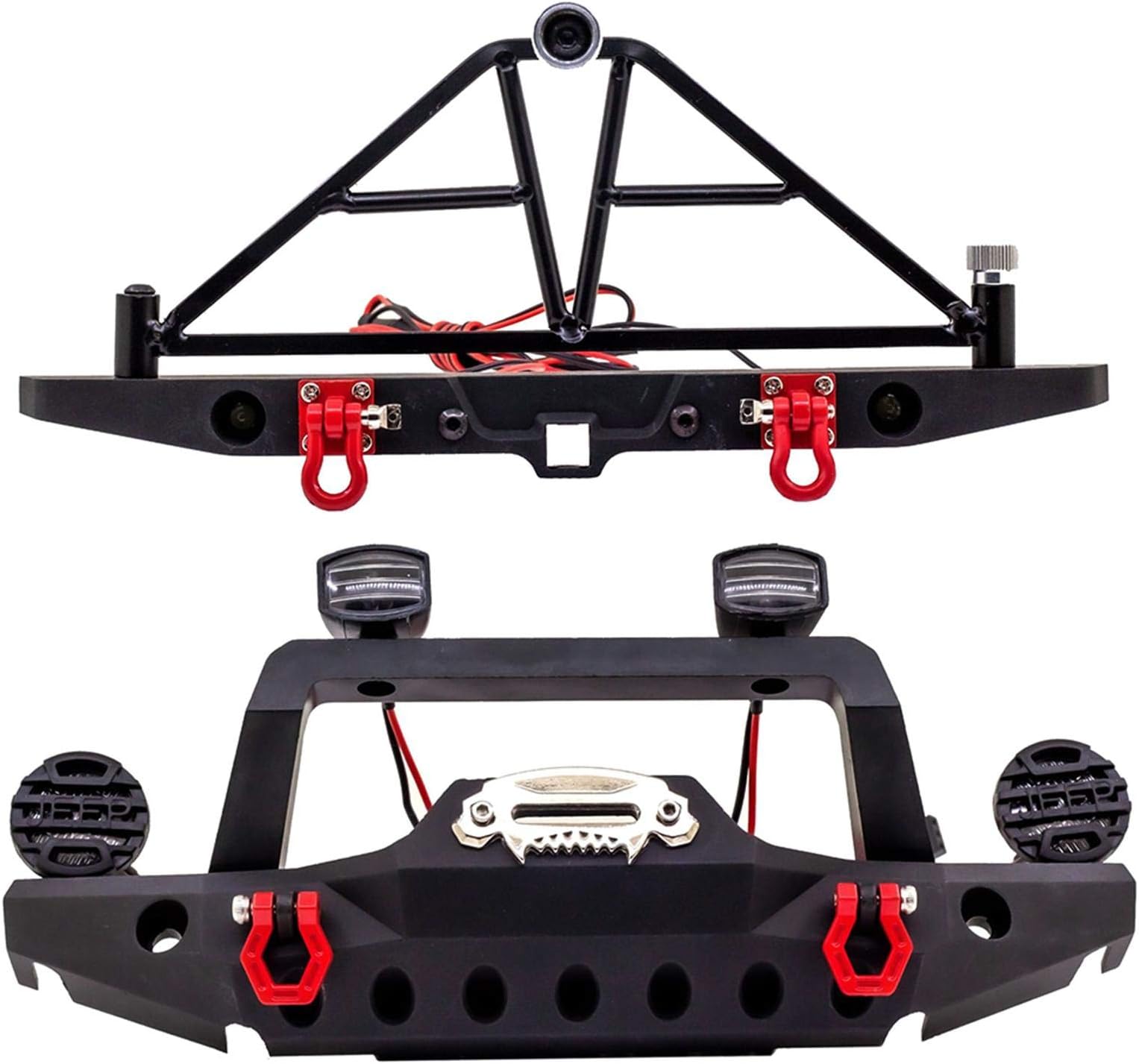 StepOKRC Crawler Car Front Rear Bumper, Metal RC Car Bumper with LED Lights for SCX10 90046 for TRX4 Axial for SCX10 iii AX103007 1/10 RC Crawler Part Accessory